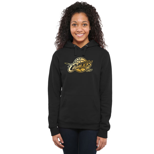 Cleveland Cavaliers Women's Gold Collection Ladies Pullover Hoodie Black - Click Image to Close
