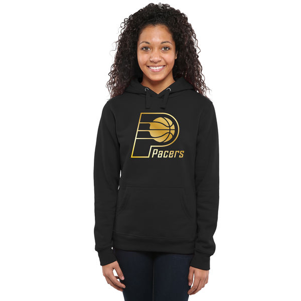 Indiana Pacers Women's Gold Collection Ladies Pullover Hoodie Black - Click Image to Close