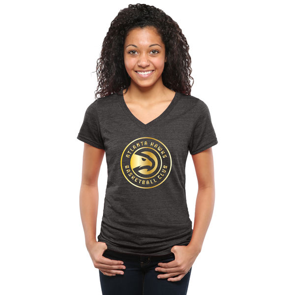 Atlanta Hawks Women's Gold Collection V Neck Tri Blend T-Shirt Black