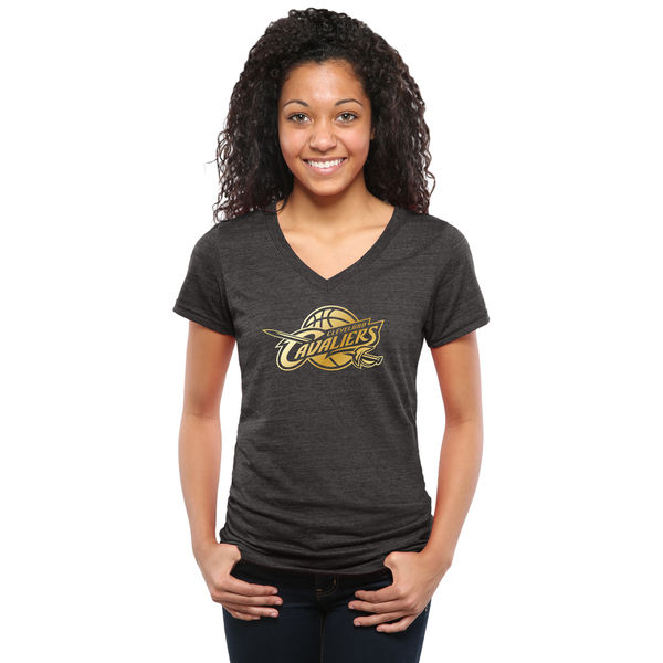 Cleveland Cavaliers Women's Gold Collection V Neck Tri Blend T-Shirt Black - Click Image to Close