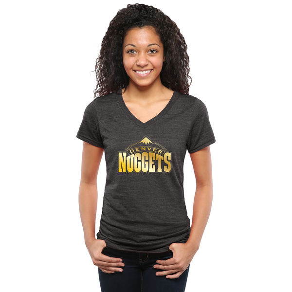 Denver Nuggets Women's Gold Collection V Neck Tri Blend T-Shirt Black - Click Image to Close