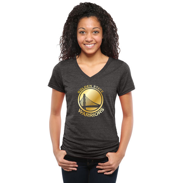 Golden State Warriors Women's Gold Collection V Neck Tri Blend T-Shirt Black