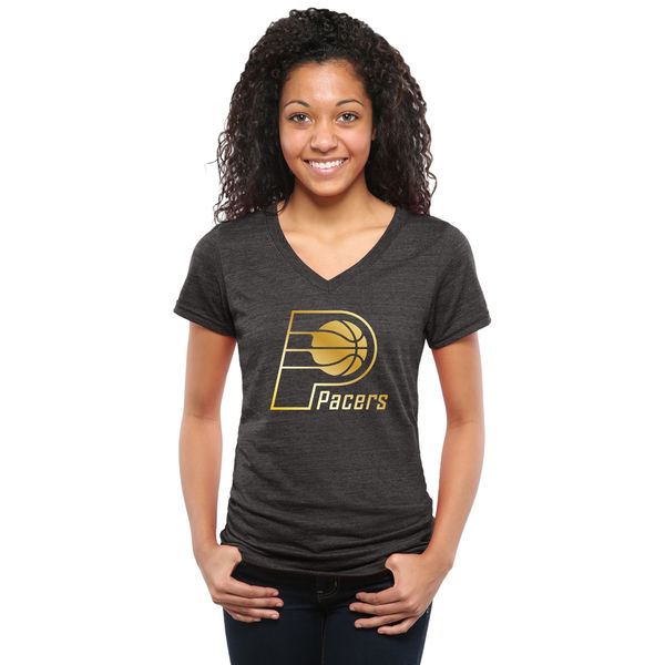 Indiana Pacers Women's Gold Collection V Neck Tri Blend T-Shirt Black - Click Image to Close