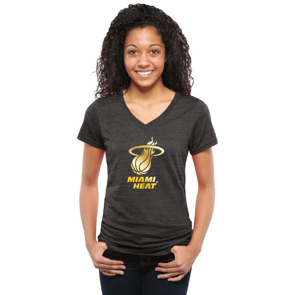 Miami Heat Women's Gold Collection V Neck Tri Blend T-Shirt Black