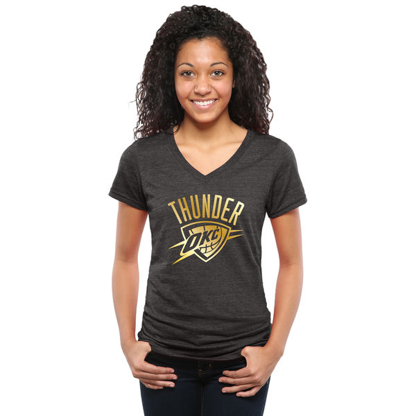 Oklahoma City Thunder Women's Gold Collection V Neck Tri Blend T-Shirt Black - Click Image to Close