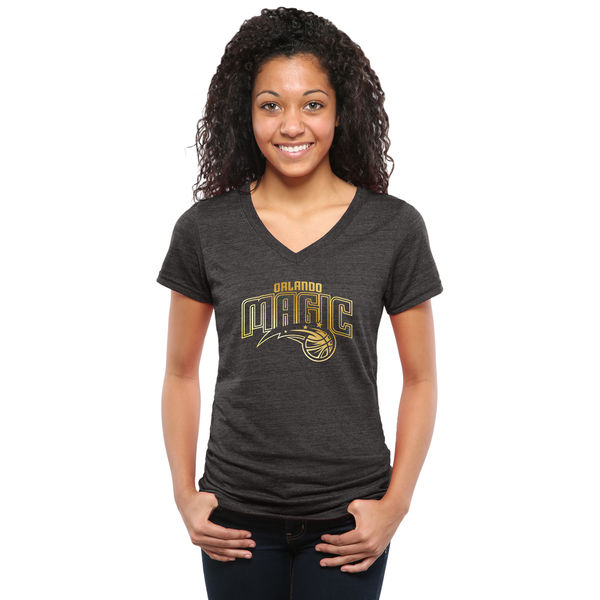 Orlando Magic Women's Gold Collection V Neck Tri Blend T-Shirt Black