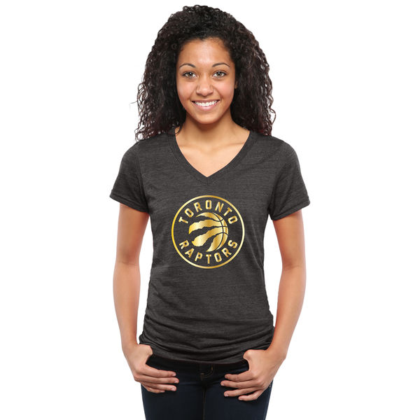 Toronto Raptors Women's Gold Collection V Neck Tri Blend T-Shirt Black