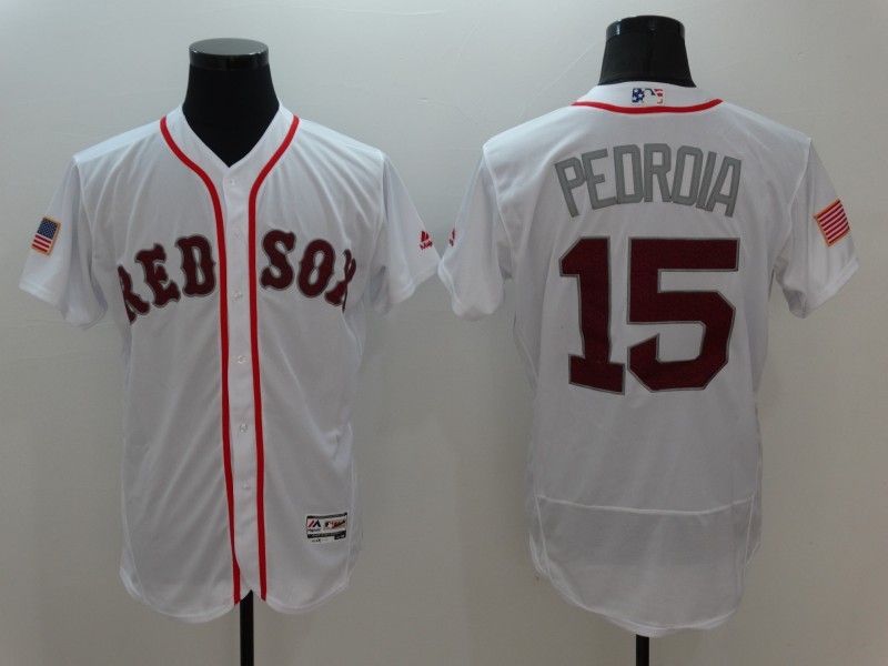 Red Sox 15 Dustin Pedroia White Fashion Stars & Stripes Flexbase Jersey