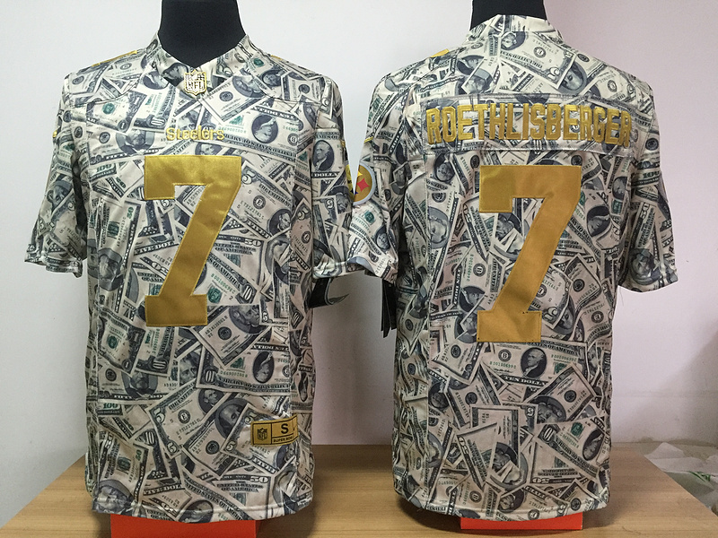 Nike Steelers 7 Ben Roethlisberger Grey US Dollar Fashion Limited Jersey - Click Image to Close