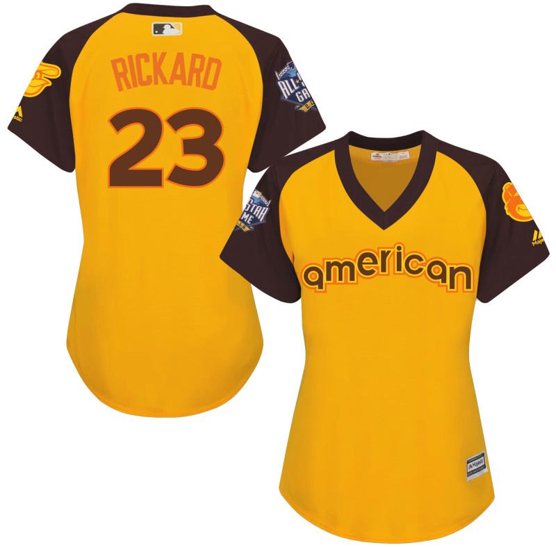 Orioles 23 Joey Rickard Yellow Women 2016 All-Star Game Cool Base Batting Practice Player Jersey