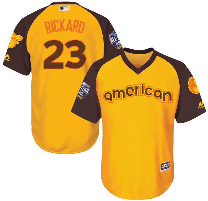 Orioles 23 Joey Rickard Yellow Youth 2016 All-Star Game Cool Base Batting Practice Player Jersey