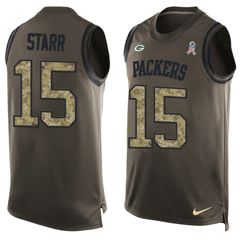 Nike Packers 15 Bart Starr Olive Green Salute To Service Player Name & Number Tank Top