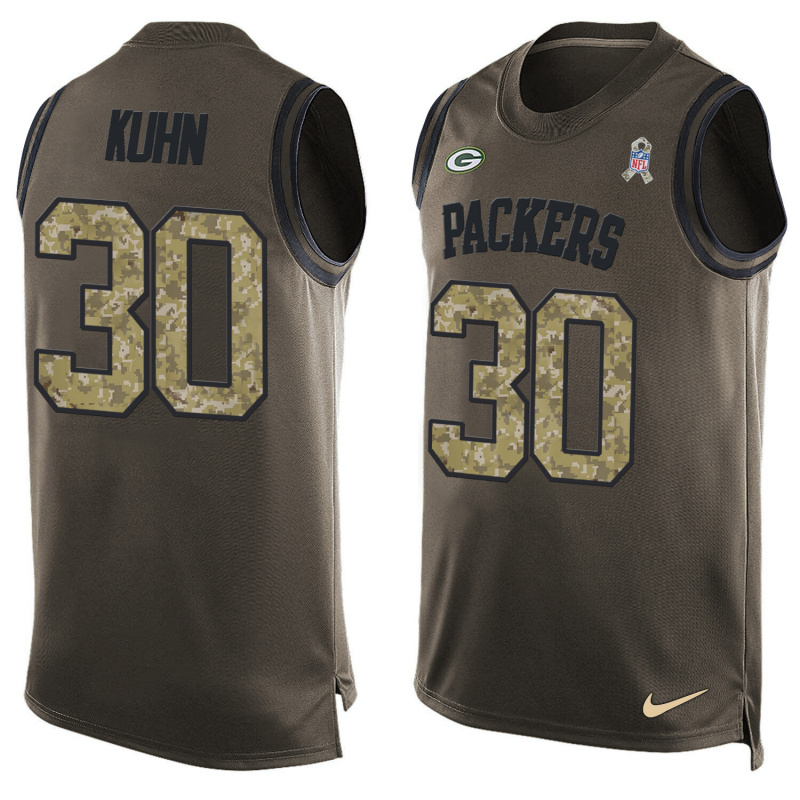 Nike Packers 30 John Kuhn Olive Green Salute To Service Player Name & Number Tank Top