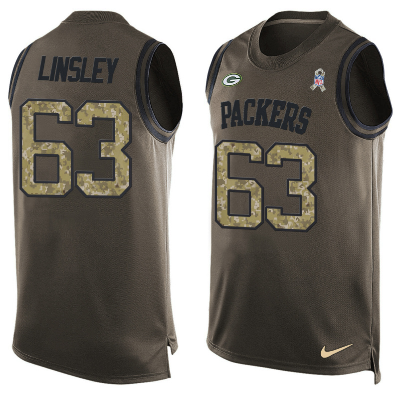 Nike Packers 63 Corey Linsley Olive Green Salute To Service Player Name & Number Tank Top