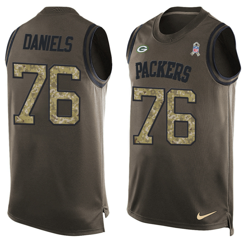Nike Packers 76 Mike Daniels Olive Green Salute To Service Player Name & Number Tank Top