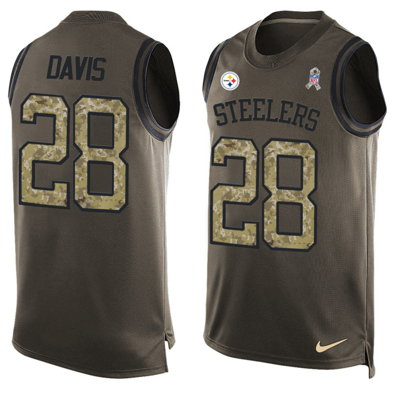 Nike Steelers 28 Sean Davis Olive Green Salute To Service Player Name & Number Tank Top