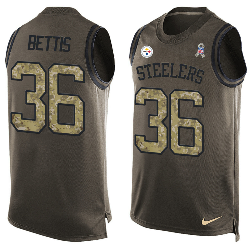 Nike Steelers 36 Jerome Bettis Olive Green Salute To Service Player Name & Number Tank Top