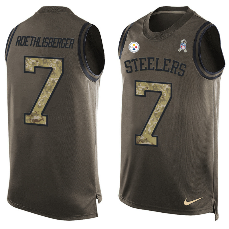 Nike Steelers 7 Ben Roethlisberger Olive Green Salute To Service Player Name & Number Tank Top
