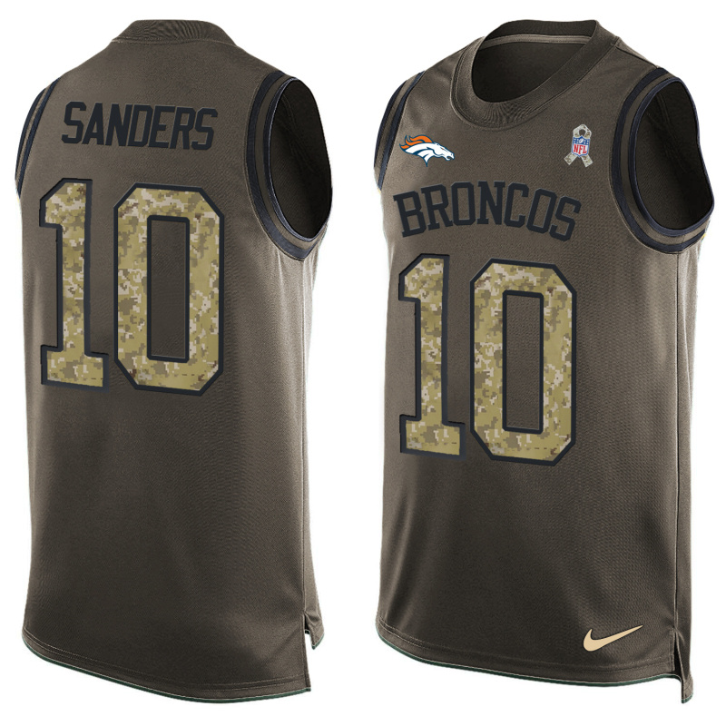 Nike Broncos 10 Emmanuel Sanders Olive Green Salute To Service Player Name & Number Tank Top - Click Image to Close