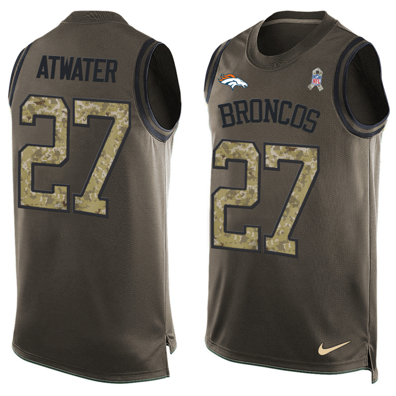 Nike Broncos 27 Steve Atwater Olive Green Salute To Service Player Name & Number Tank Top