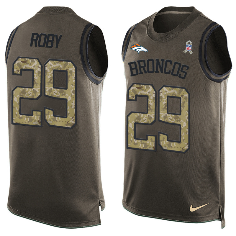 Nike Broncos 29 Bradley Roby Olive Green Salute To Service Player Name & Number Tank Top