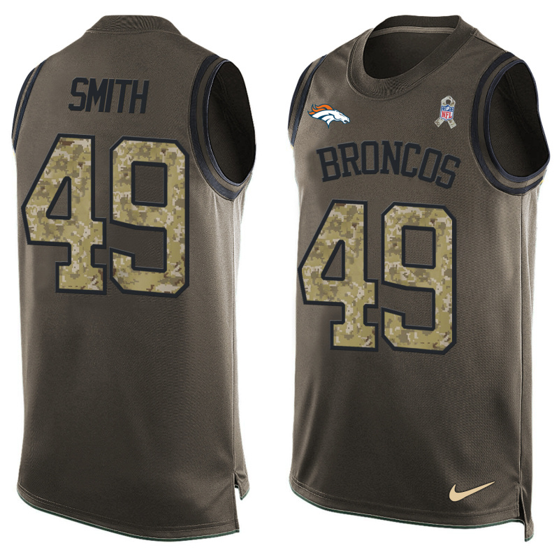 Nike Broncos 49 Dennis Smith Olive Green Salute To Service Player Name & Number Tank Top