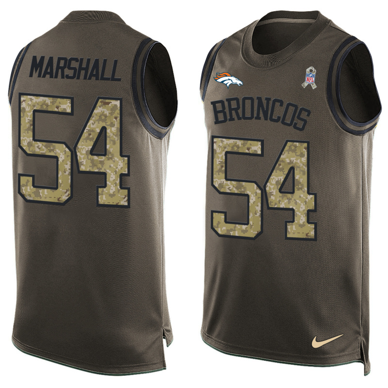Nike Broncos 54 Brandon Marshall Olive Green Salute To Service Player Name & Number Tank Top - Click Image to Close