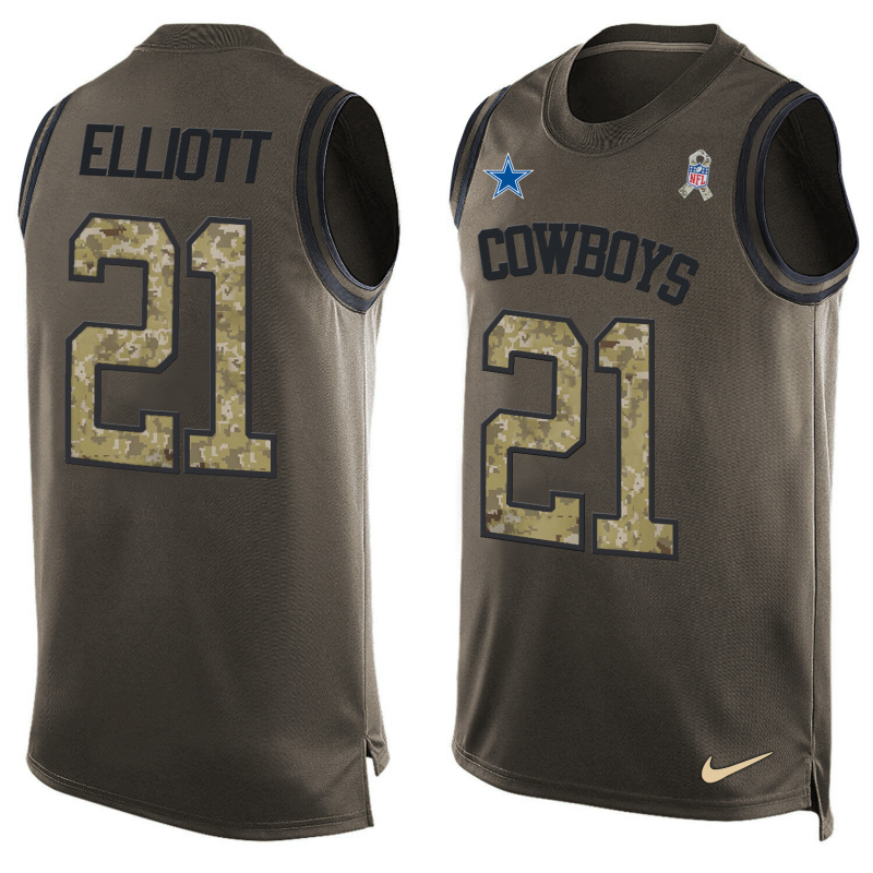 Nike Cowboys 21 Ezekiel Elliott Olive Green Salute To Service Player Name & Number Tank Top