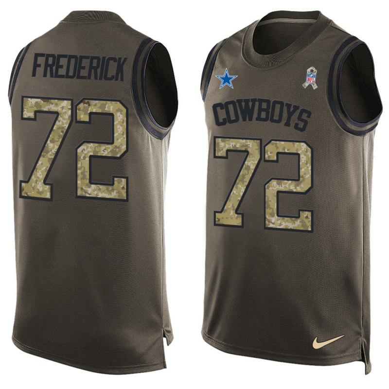 Nike Cowboys 72 Travis Frederick Olive Green Salute To Service Player Name & Number Tank Top