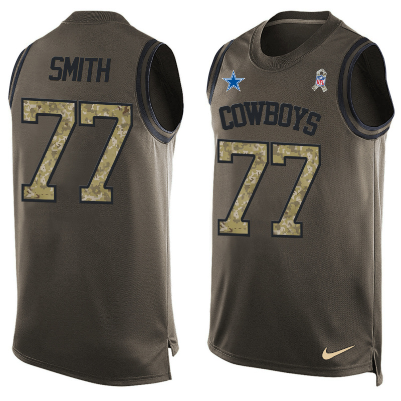Nike Cowboys 77 Tyron Smith Olive Green Salute To Service Player Name & Number Tank Top