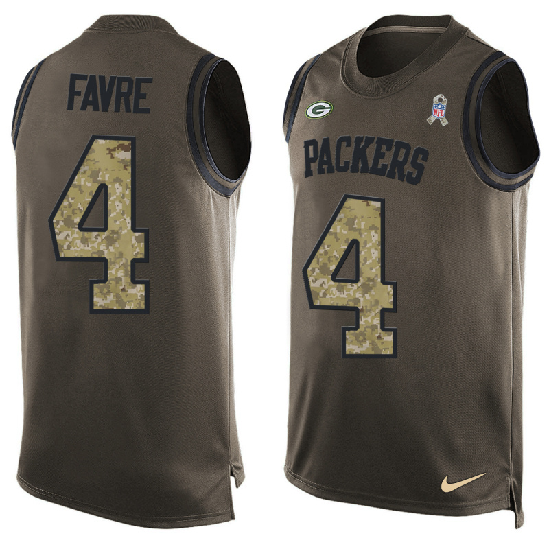 Nike Packers 4 Brett Favre Olive Green Salute To Service Player Name & Number Tank Top
