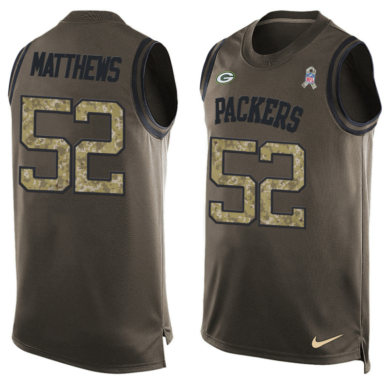 Nike Packers 52 Clay Matthews Olive Green Salute To Service Player Name & Number Tank Top