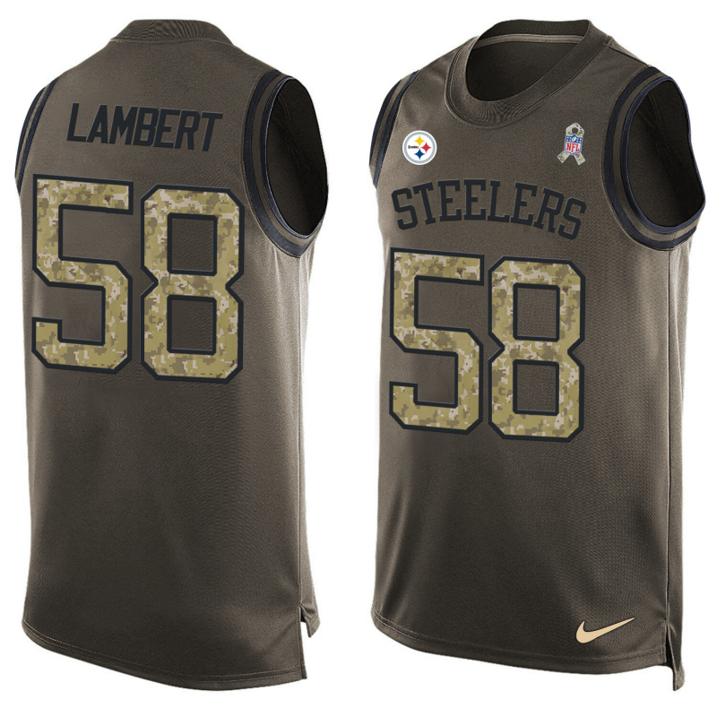 Nike Steelers 58 Jack Lambert Olive Green Salute To Service Player Name & Number Tank Top