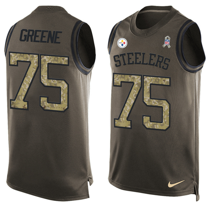 Nike Steelers 75 Joe Greene Olive Green Salute To Service Player Name & Number Tank Top - Click Image to Close