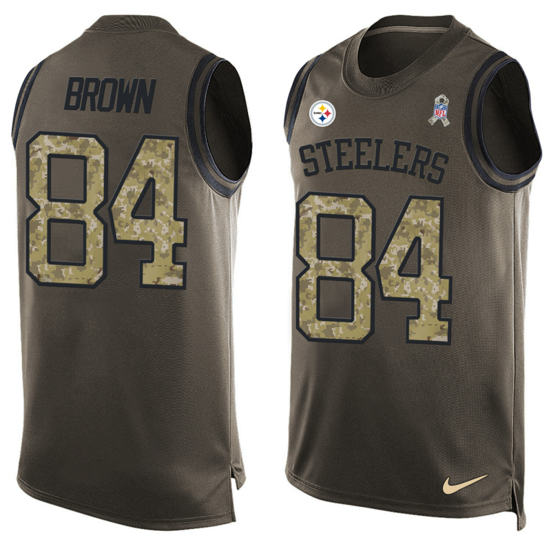 Nike Steelers 84 Antonio Brown Olive Green Salute To Service Player Name & Number Tank Top