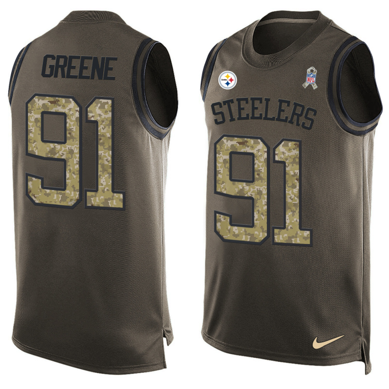 Nike Steelers 91 Kevin Greene Olive Green Salute To Service Player Name & Number Tank Top