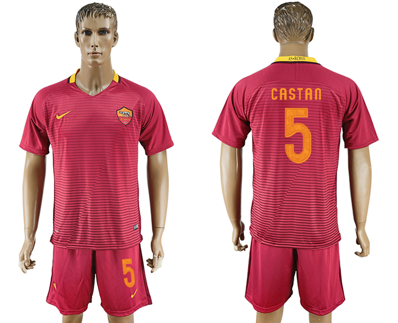 2016-17 Roma 5 CASTAN Home Soccer Jersey