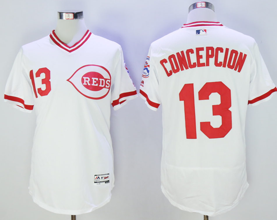 Reds 13 Dave Conception White Cooperstown Collection Flexbase Jersey