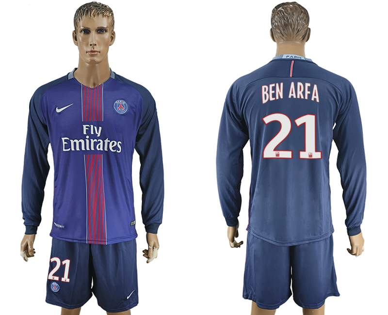 2016-17 Paris Saint-Germain 21 BEN ARFA Home Long Sleeve Soccer Jersey