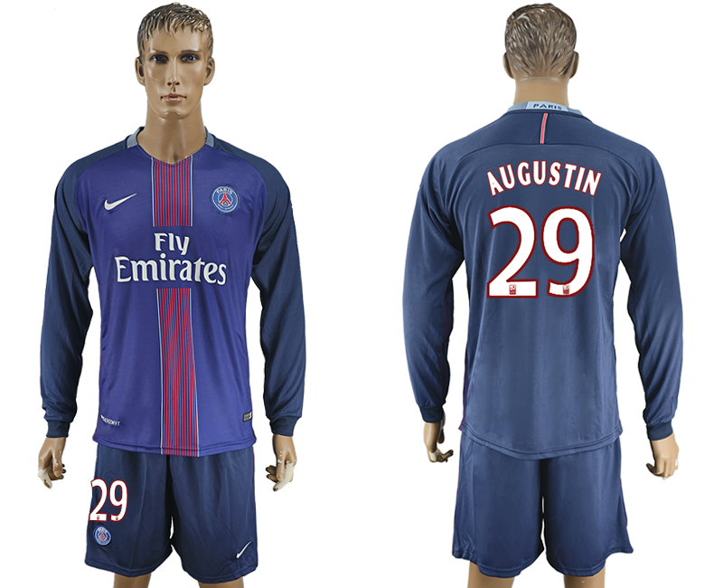 2016-17 Paris Saint-Germain 29 AUGUSTIN Home Long Sleeve Soccer Jersey