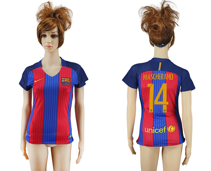 2016-17 Barcelona 14 MASCHERANO Home Women Soccer Jersey
