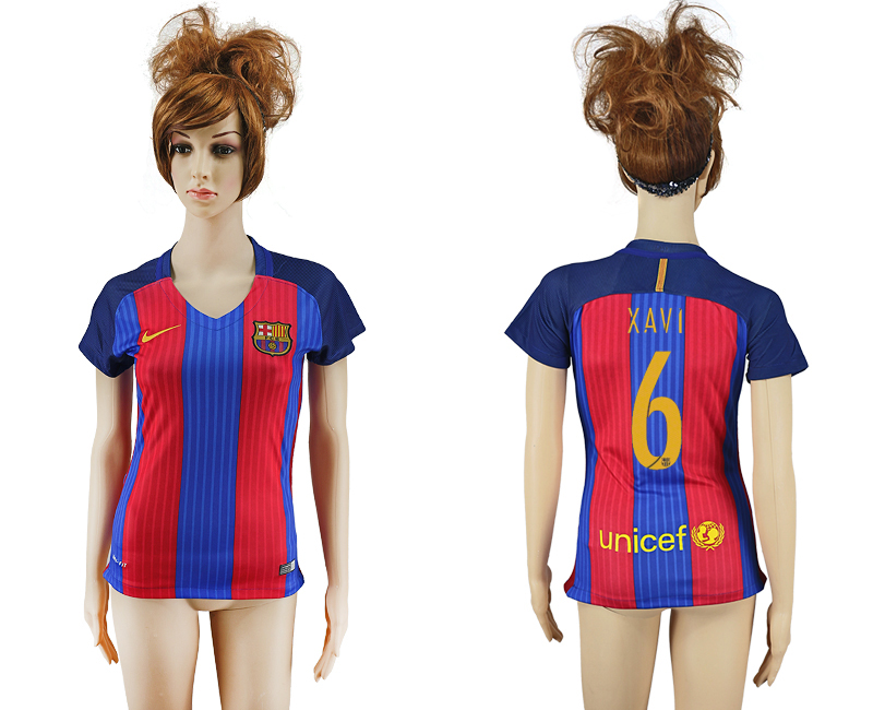 2016-17 Barcelona 6 XAVI Home Women Soccer Jersey