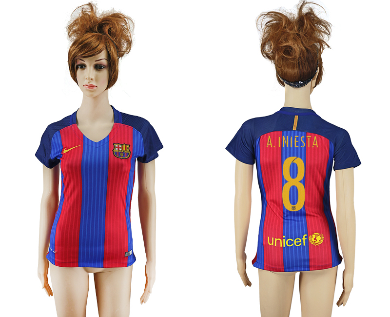 2016-17 Barcelona 8 A.INIESTA Home Women Soccer Jersey