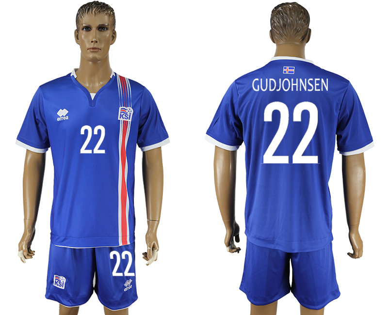 Iceland 22 GUDJOHNSEN Home UEFA Euro 2016 Soccer Jersey