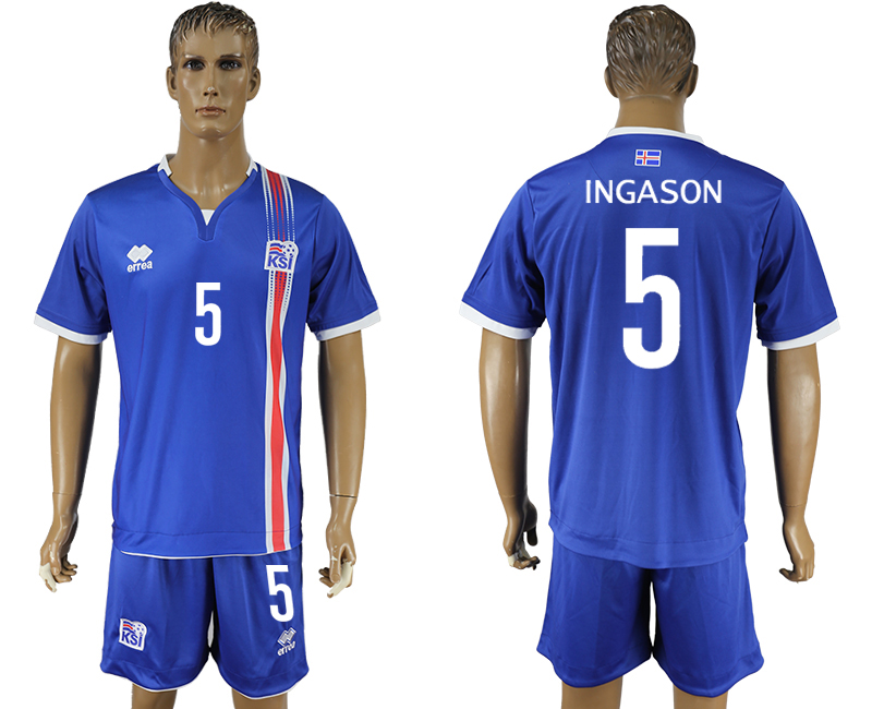 Iceland 5 INGASON Home UEFA Euro 2016 Soccer Jersey