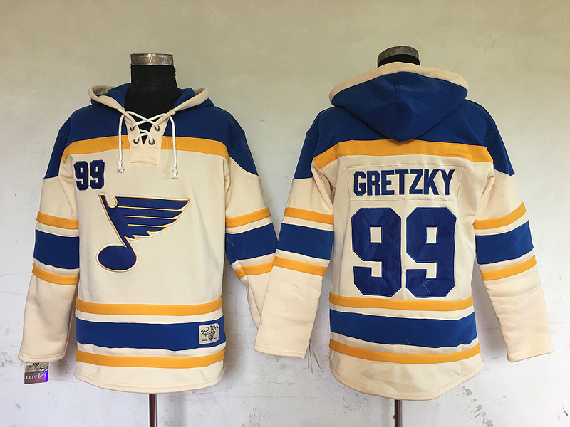 Blues 99 Wayne Gretzky Cream All Stitched Hooded Sweatshirt