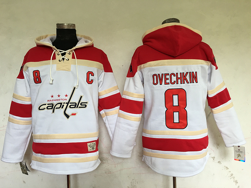 Capitals 8 Alex Ovechkin White All Stitched Hooded Sweatshirt