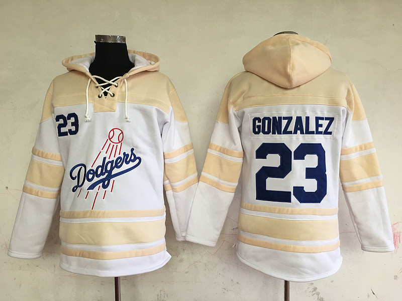 Dodgers 23 Adrian Gonzalez White All Stitched Hooded Sweatshirt