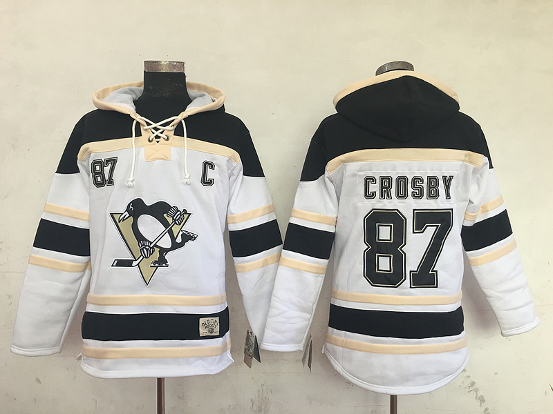Penguins 87 Sidney Crosby White All Stitched Hooded Sweatshirt - Click Image to Close