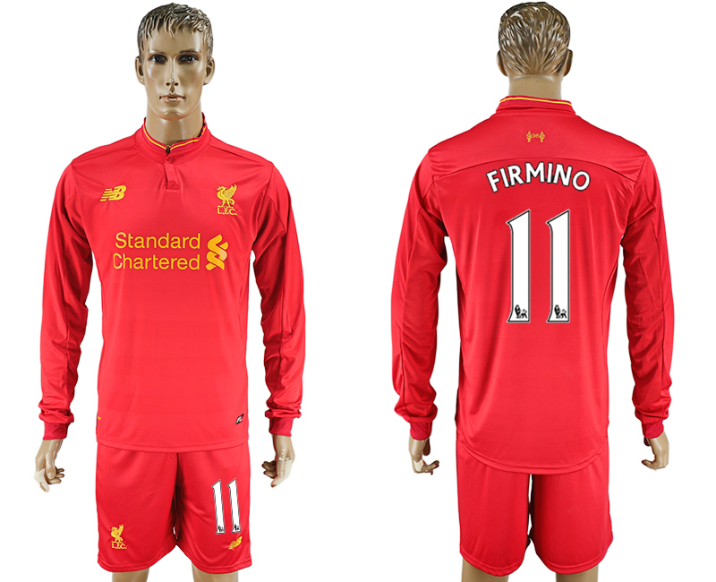2016-17 Liverpool 11 FIRMINO Home Long Sleeve Soccer Jersey